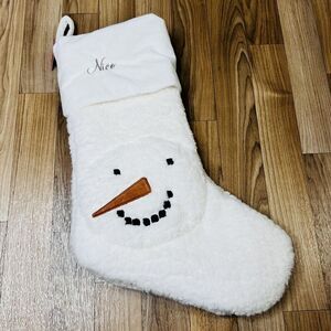 Pottery Barn Kids NICO Sherpa Snowman Cozy Critter Christmas Stocking MONO